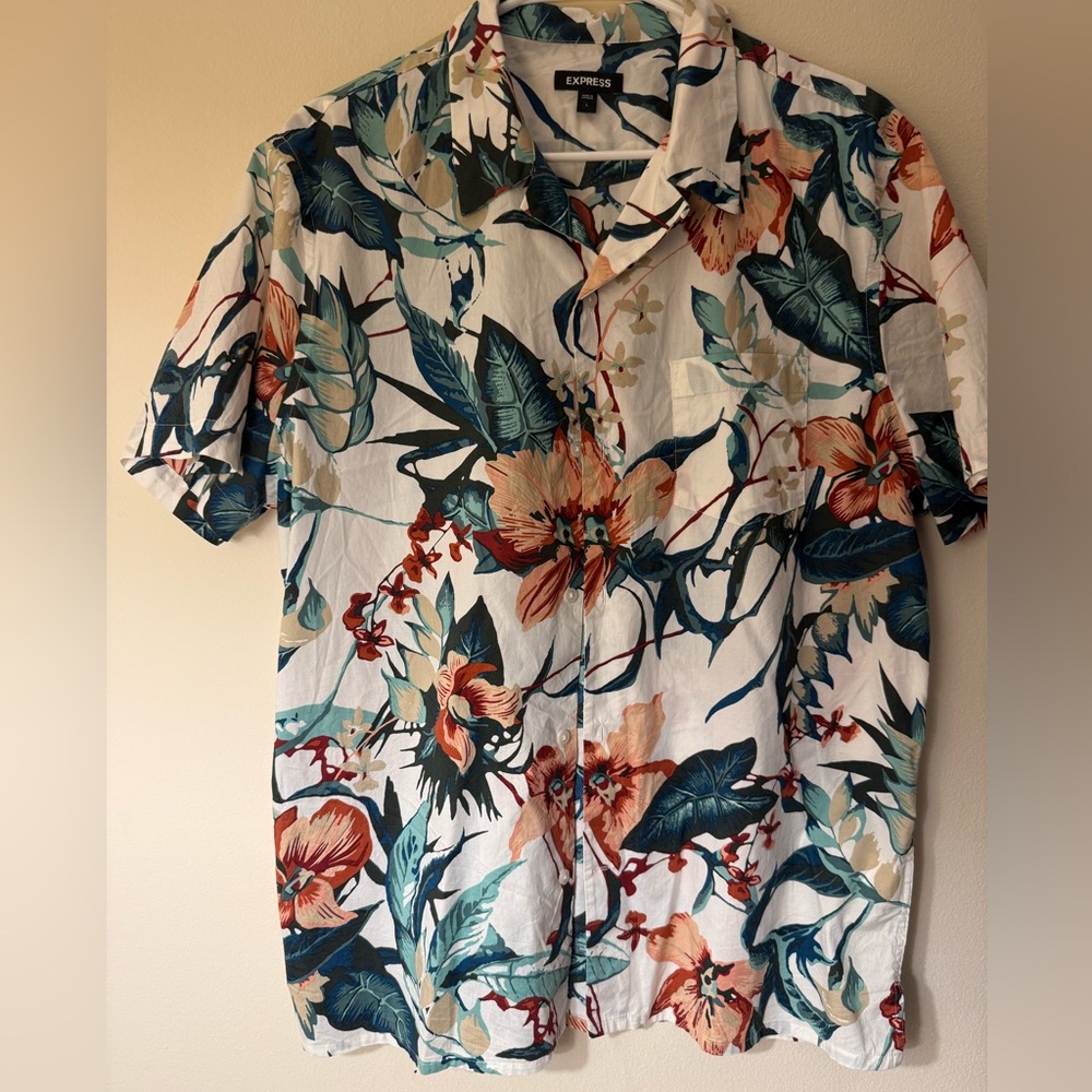 Express Multicolor Floral Button Down Shirt